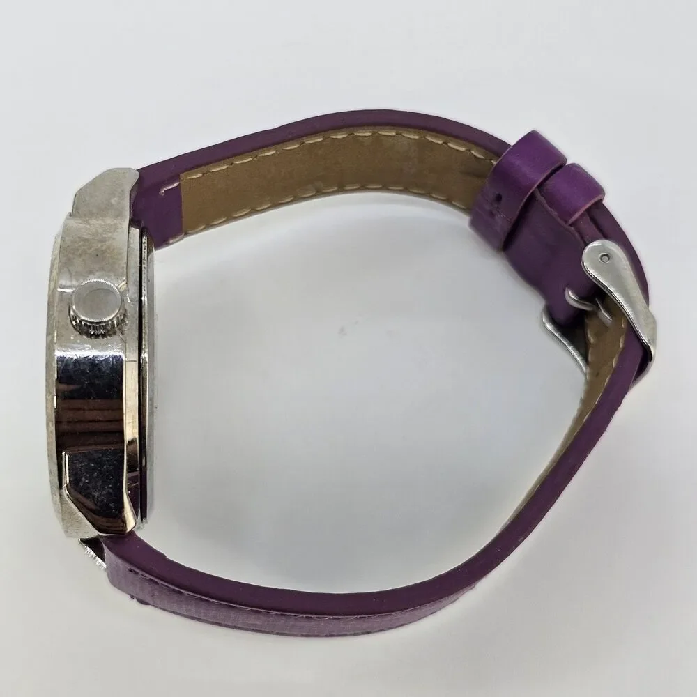 38MM Women's Watch White Dial Faux Purple Leather Bands‎ New Battery
